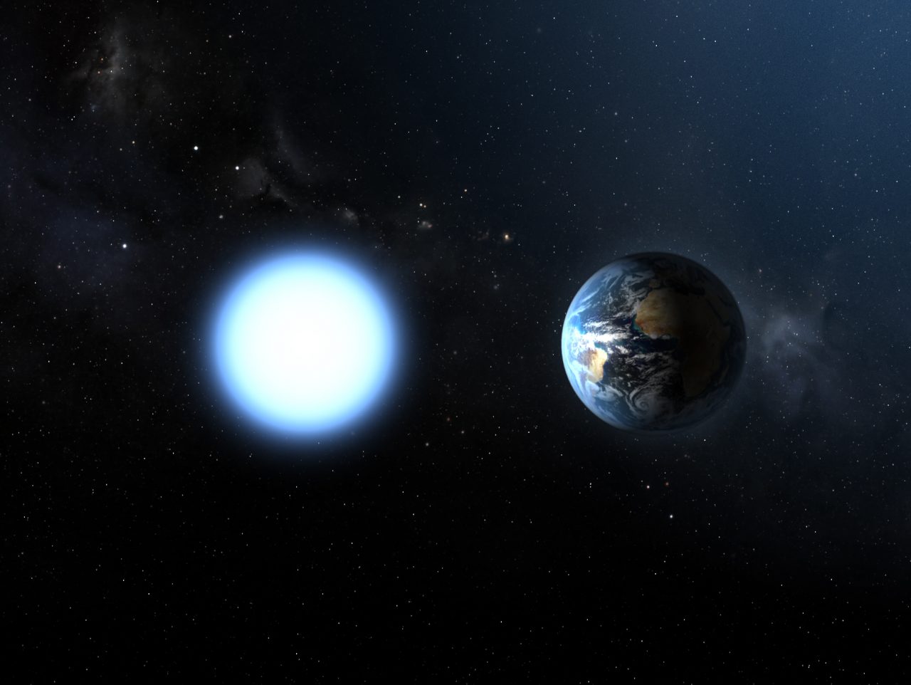 Tamanho de Sirius B comparado com a Terra.