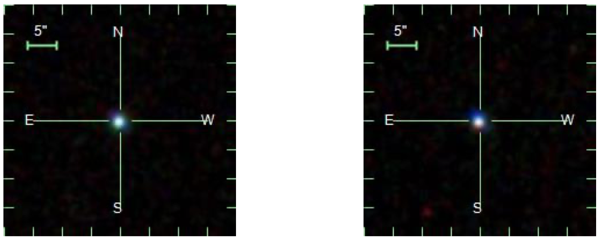Comparação de uma estrela e um quasar no espectro visível